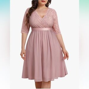 Pinup Fashion Lace Chiffon Wrap V Neck Dress Cocktail Wedding Guest Formal 24W